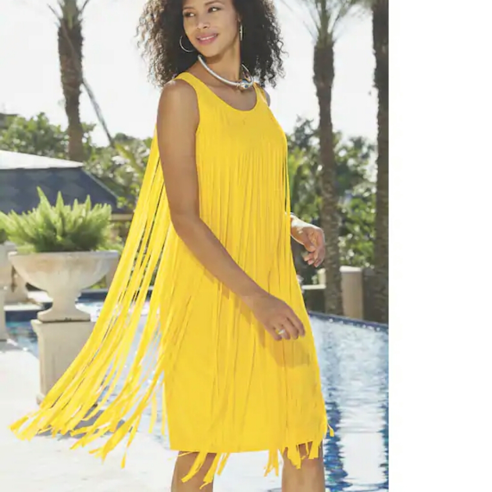 Yellow Fringe Dress by Midnight Velvet sz XL